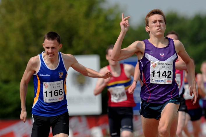 Jake Wightman wins the 800m at BUCS in Bedford in May 2014
