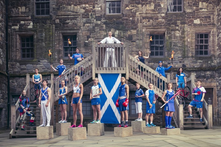 Athletes from 17 sports in Games kit line up at Stirling Castle