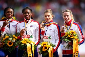 Eilidh Child on podium in Zurich with 4 x 400m relay bronze