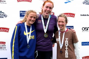 Shona McIntosh (right) won Grand Prix from Jen Emsley (centre) and Megan Crawford (left)